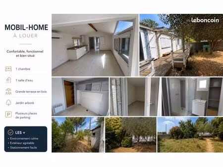 mobil-home 45 m² – terrain 700 m² – terrasse – parking – poussan
