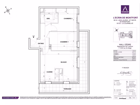 location appartement 3 pièces 60 m² à la courneuve (93120)  1 116 €