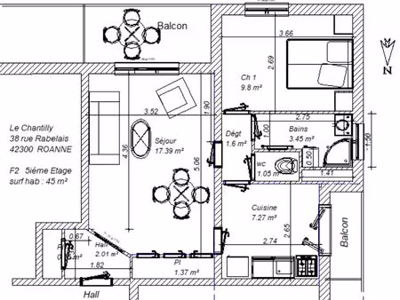 f2 45m²