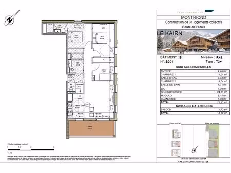 appartement montriond 3 pièce(s) 73.92 m2