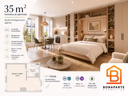 vente appartement 1 pièce 35 m² paris 17 (75017)