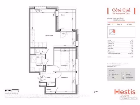 appartement 3 pièces 66 m²
