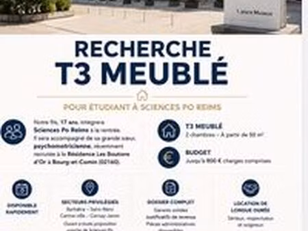 recherche urgente – t3 meublé à reims