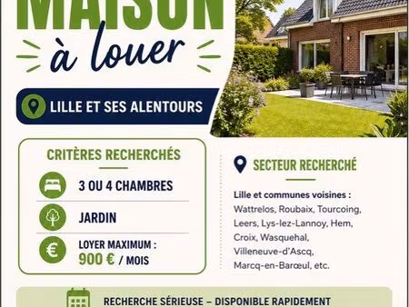 ? recherche maison 3 ou 4 chambres avec jardin – budget 900 max