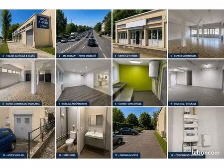 local d'activité 270 m² – showroom – bureaux – visibilité exceptionnelle – irigny