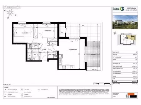appartement 3 pièces 64 m²