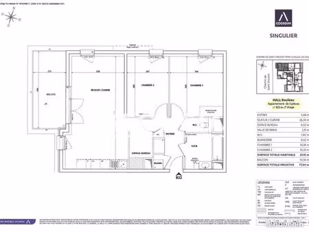 appartement 3 pièces 67 m²