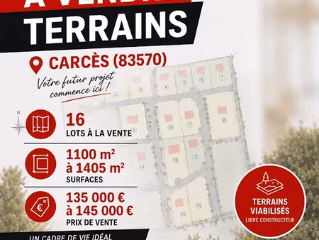vente terrain 1103 m² à carces (83570)  139 000 €