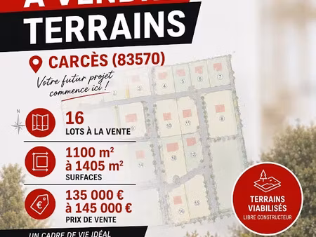 vente terrain 1411 m² à carces (83570)  142 000 €