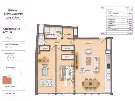 à vendre  appartement saint-germain-en-laye 2 chambres - 83 m² - 600 000 €