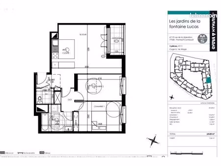 appartement 3 pièces 64 m²