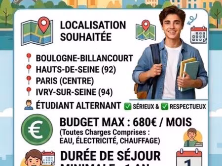 je recherche un studio – étudiant en alternance sérieux (avec garant physique)