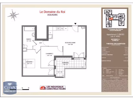 appartement à louer 3 pièces 55.29 m² - dourdan (91) - 936€