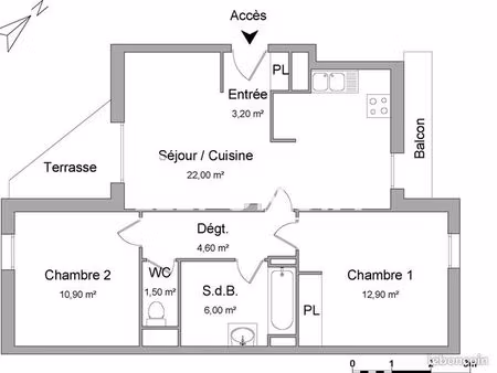 appartement 3 pièces 61 m²