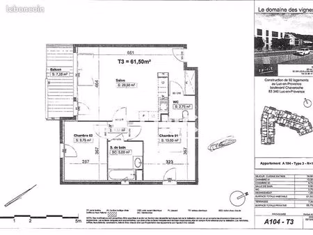 appartement 3 pièces 61 m²