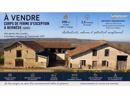 corp de ferme d'exception à bernede (32) à quelques minutes de l'a65. 500 m2 de bâtiment  