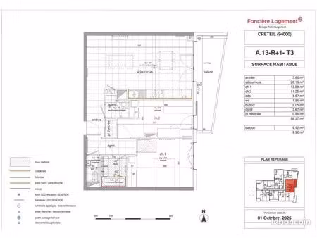 appartement 3 pièces 68 m²
