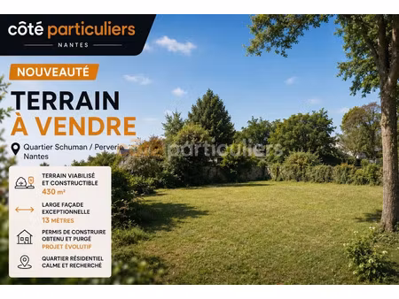 vente terrain 430 m² à nantes (44000)  365 000 €