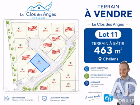 vente terrain à bâtir 463 m²