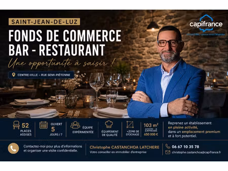 fonds de commerce à vendre saint jean de luz 3 pièce(s) 120m2 484 000€