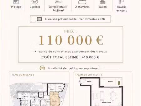 appartement t3 neuf en construction à beausoleil – 74 20 m² – balcon – proche monaco