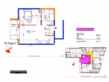 appartement 2 pièces 43 m²