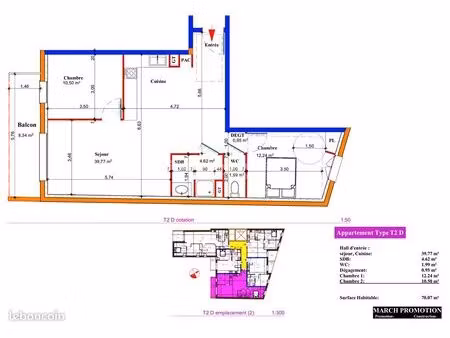 appartement 3 pièces 70 m²