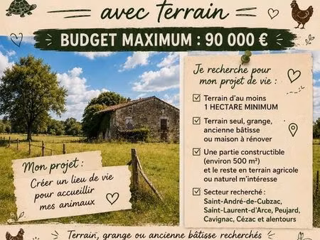 recherche terrain / grange / ancienne bâtisse – 1 ha minimum