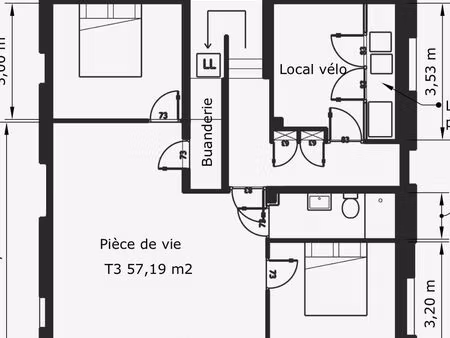 appartement 3 pièces 58 m²