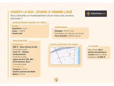 vente appartement 1 pièce 16 m² choisy-le-roi (94600)