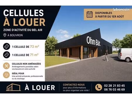 à louer – local artisanal neuf 71 à 73 m² – bouvron – idéal activité ou stockage