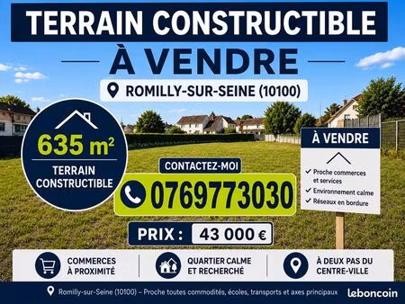 terrain constructible à vendre romilly-sur-seine