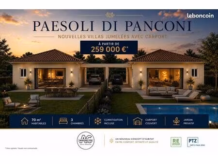 villas jumelées neuves t4 avec carport – lucciana – à partir de 259 000