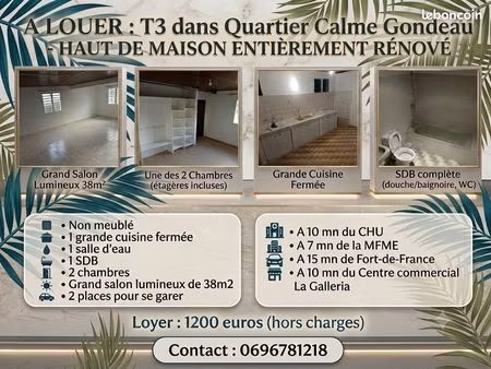 a louer haut de maison - quartier calme gondeau