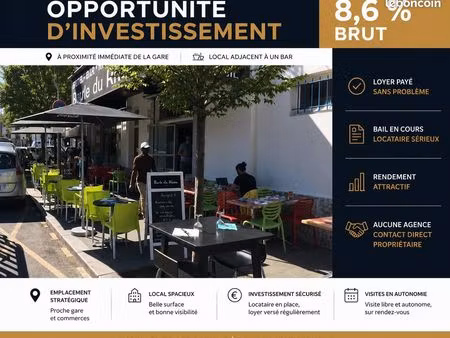local commercial loué – 8 6 % de rentabilité brute – à proximité de la gare