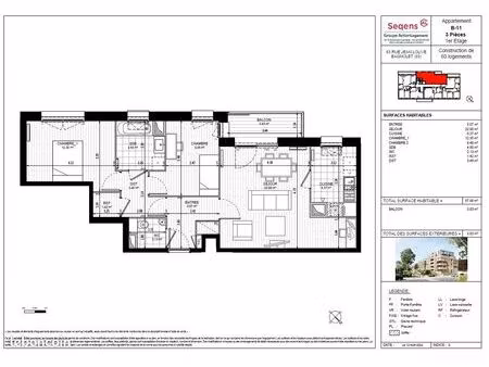appartement 3 pièces 68 m²