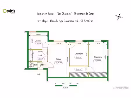 appartement 3 pièces 52 m²