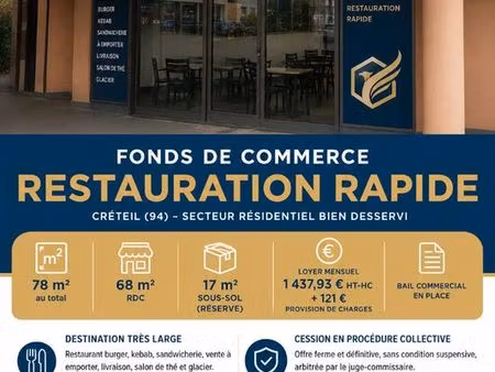 fonds de commerce  restauration  restauration rapide creteil