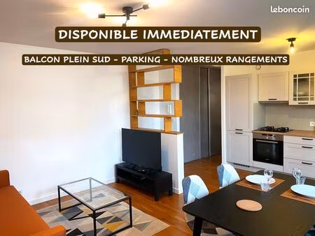 t2 meublé rénové 46 m² • disponible immédiatement • balcon plein sud • parking