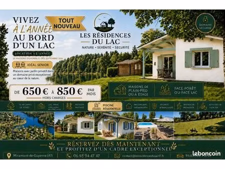 maison à louer à l’année au bord d’un lac – jardin  piscine et parking privé – miramont-de
