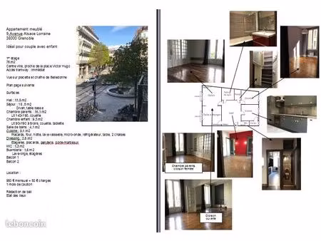 loue appartement f3 meublé centre ville grenoble  idéal pour couple avec enfant