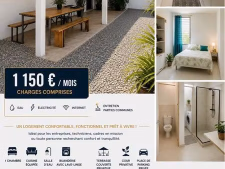 t2 meublé – charges comprises – terrasse couverte  cour privative & parking – bail 1 an mi