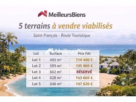 terrains viabilisés à saint-françois  5 lots de 495 à 646 m²