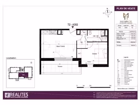 appartement * 2 pièces * 42 m² * 44300 nantes * 550 * 52 * 602