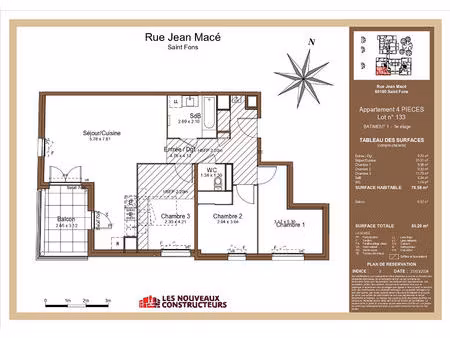 appartement t4 neuf de 78.58 m² disponible à saint fons