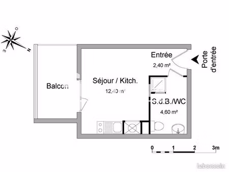studio 1 pièce 19 m²