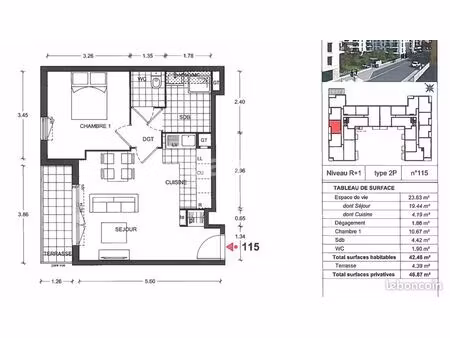 appartement 2 pièces 42 m²