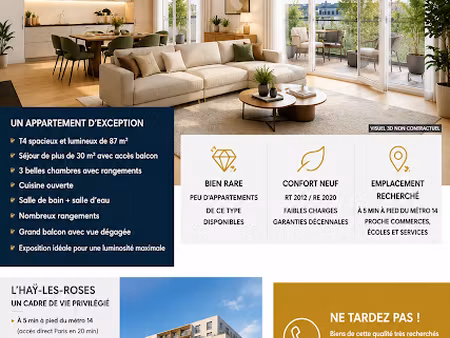 vente appartement 4 pièces 87 m² à l'hay-les-roses (94240)  329 000 €