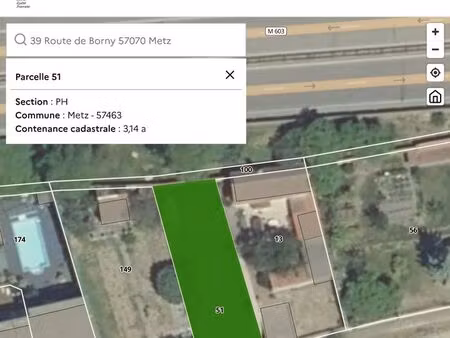 terrain constructible 314 mètres carrés- metz route de borny- certificat d urbanisme obten