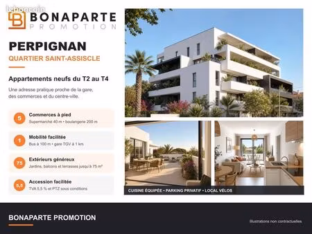 appartement - 3 pièces - perpignan - neuf st assicle